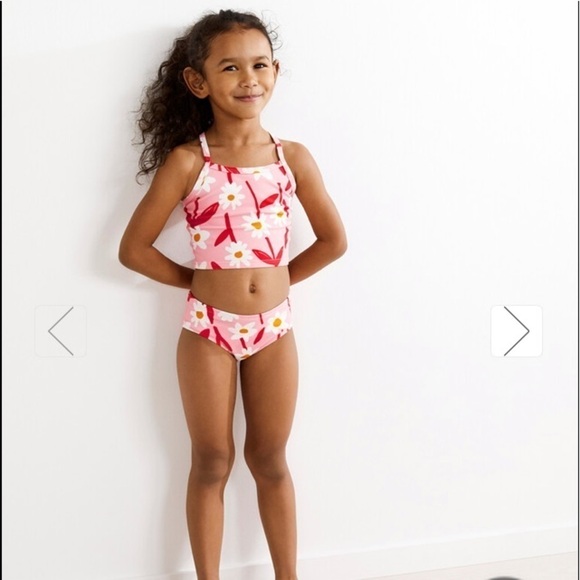 Hannah Andersson Sunblock Tankini Happy Pink Floral Pattern 18-24 Months & 2T